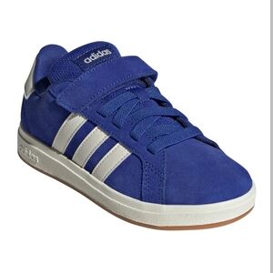 adidas Kids Royal Blue Suede Velcro & Lace Sneaker with White Stripes